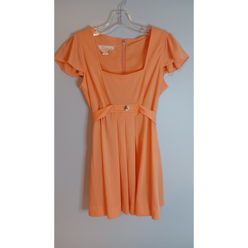 Vintage 70s Baby Doll Dress California Look Sz XS Orange Mini Dress